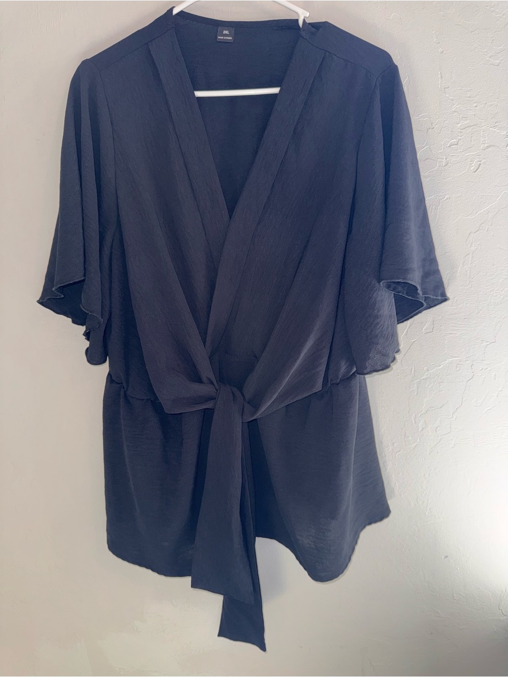 Tie-Front Black V-Neck Blouse